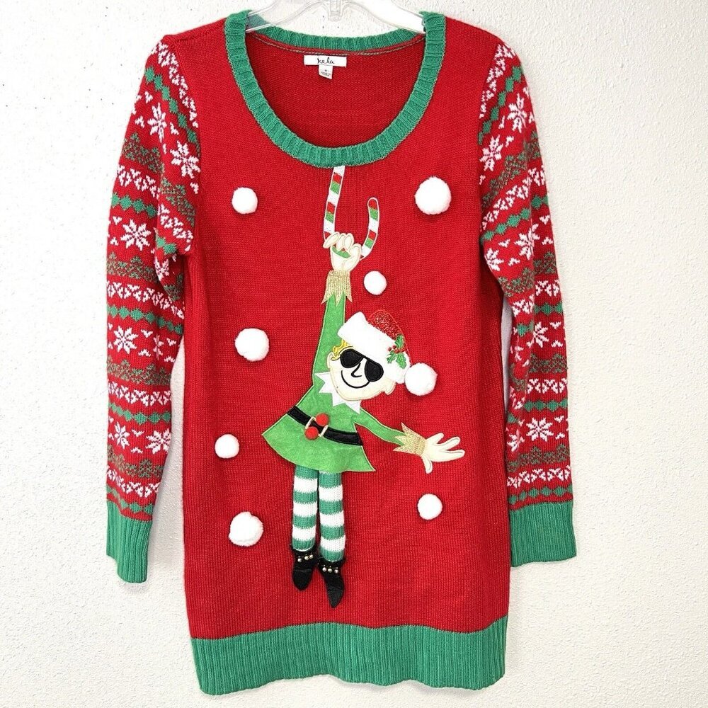 KELA Womens Elf Christmas Sweater Dress Size M Red Green Party Holidays